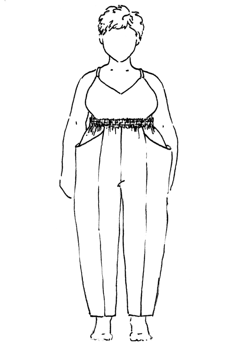 Styled Croquis drawing of the Arenite Pants sewing pattern