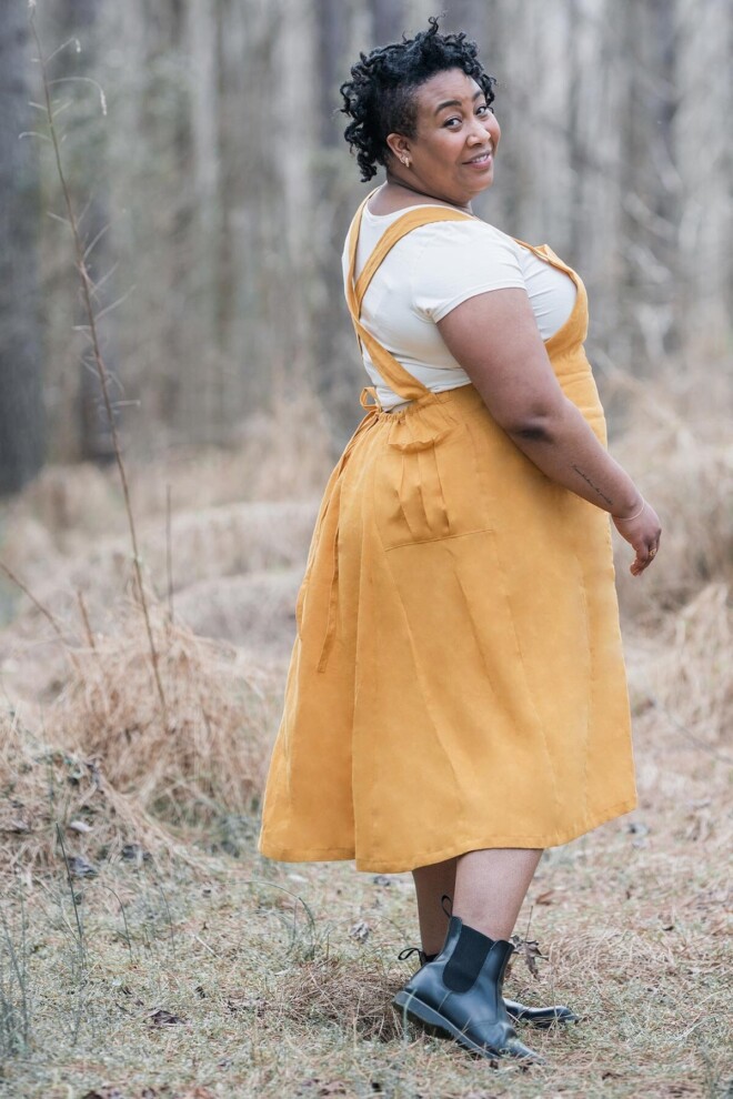 Ashley in a yellow Penny Pinafore
