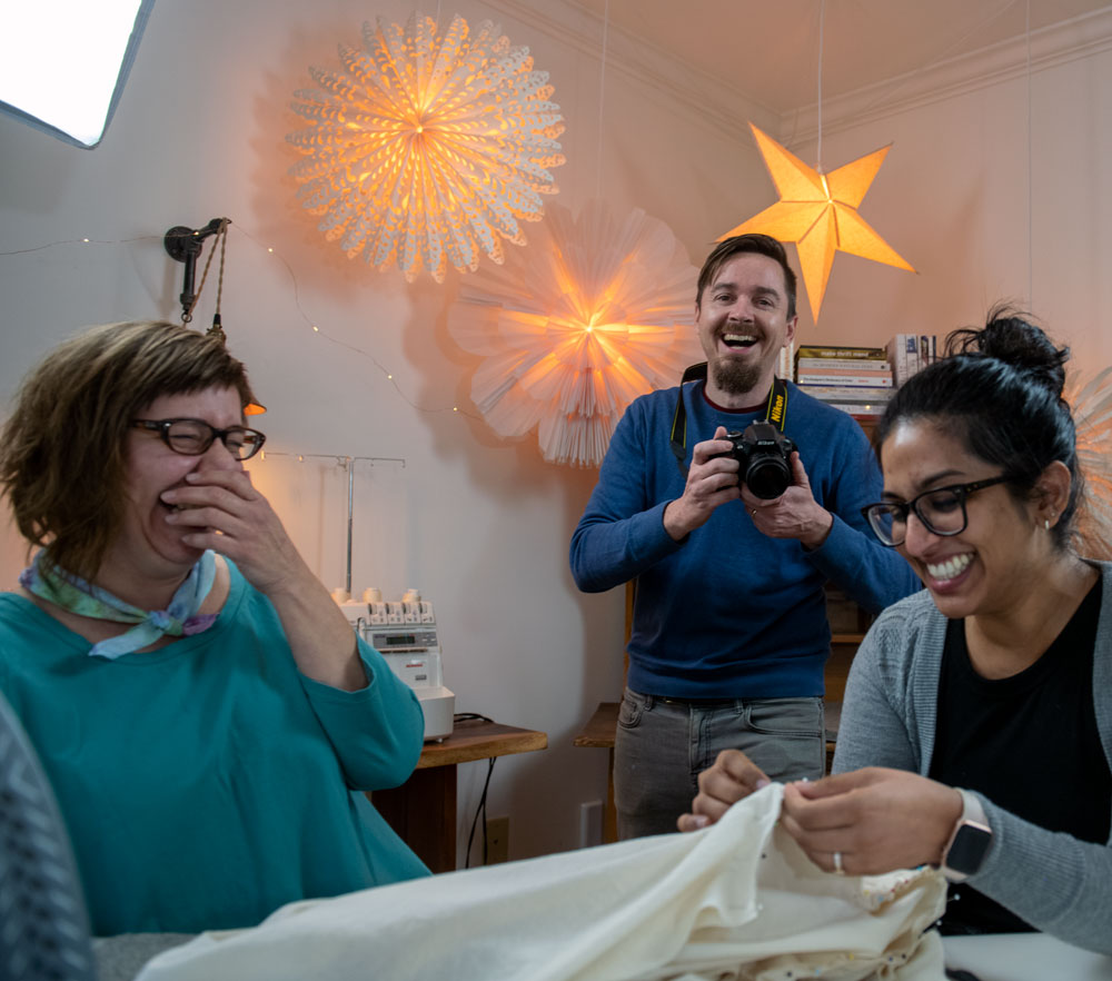 About 11 Patrick the videographer, Shaerie and Sophia laughing in the studio