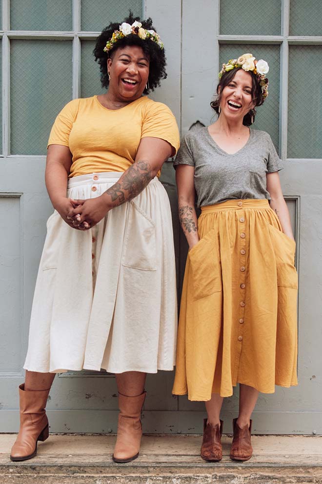Meg and Ashley wearing Estuary Skirts