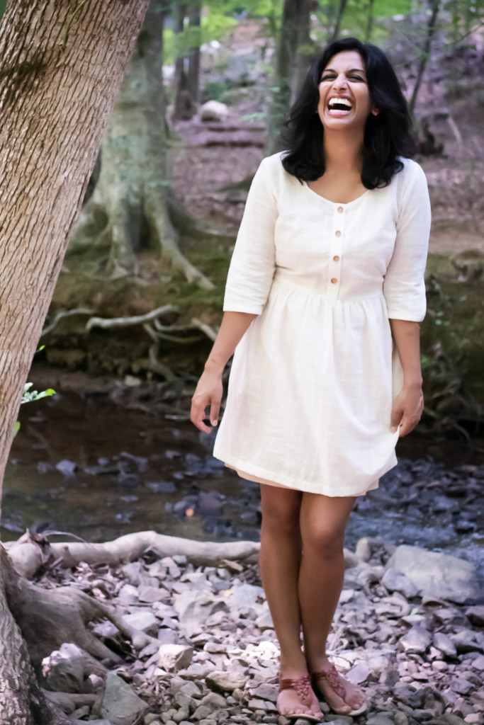 Sophia wears a white Hinterland Dress