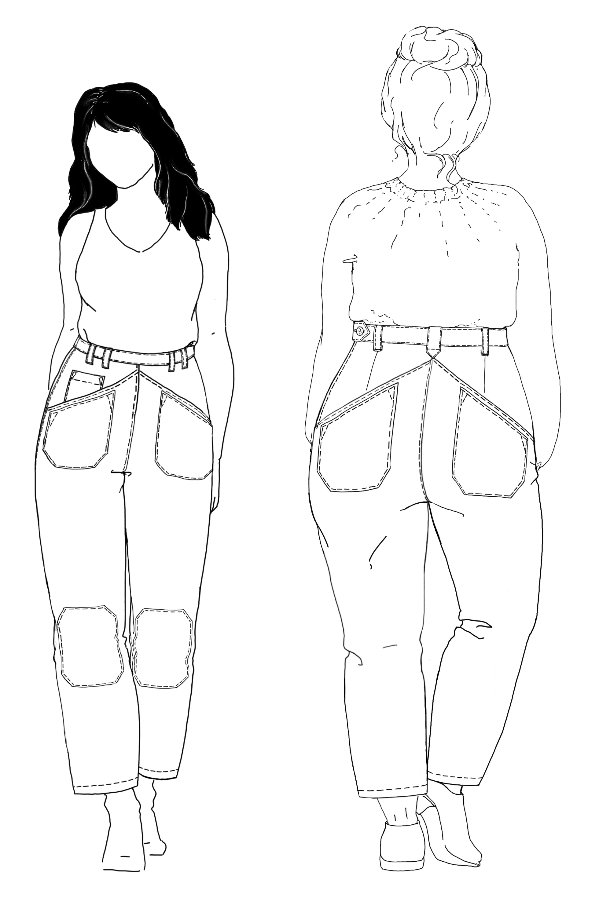 Two Croquis Figures wearing Cosecha Pants