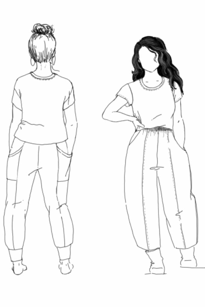 Two Croquis Figures wearing Bedrock tees
