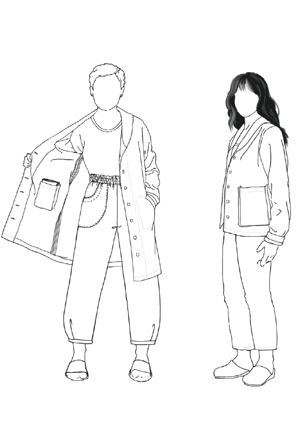 Two croquis figures wearing Chanterelle Pants