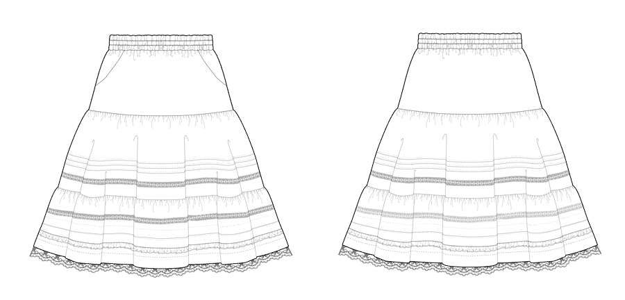 Songbird Skirt View B line drawing