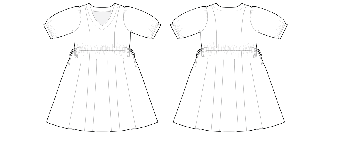 Ember Dress View A Line Drawing, 3/4 sleeves