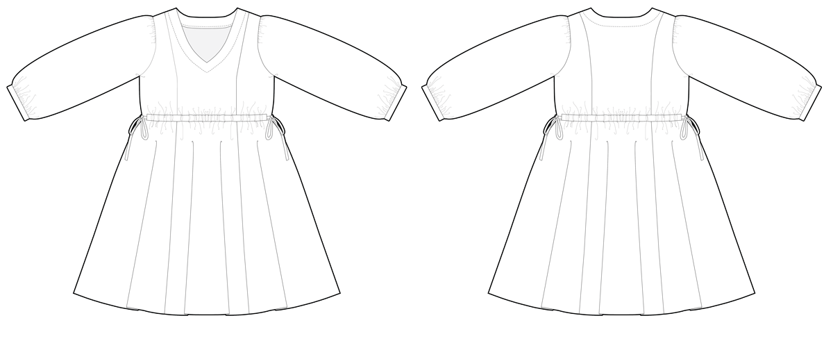 Ember Dress View A Line Drawing, long sleeves