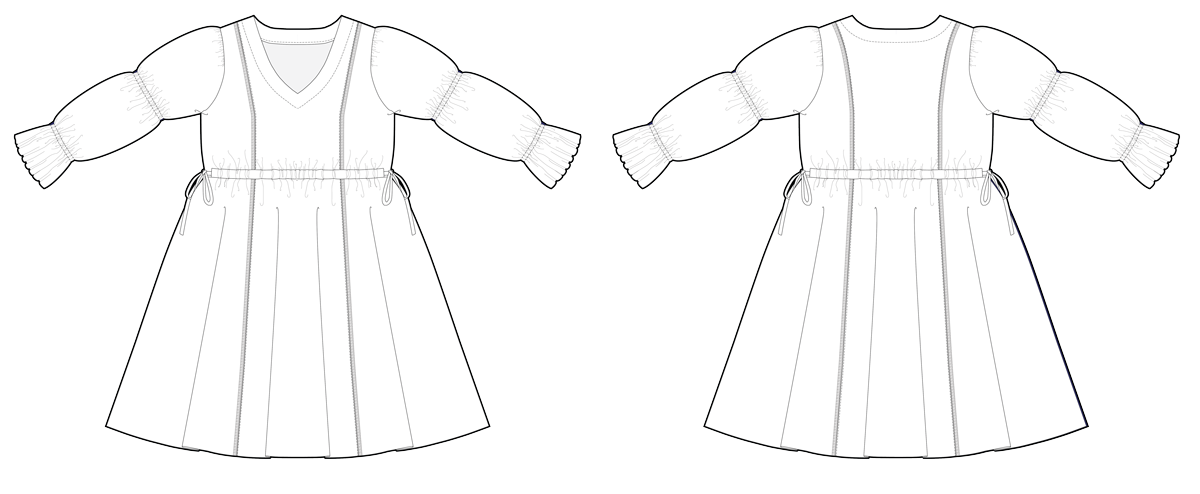 Ember Dress View A Line Drawing, long sleeves