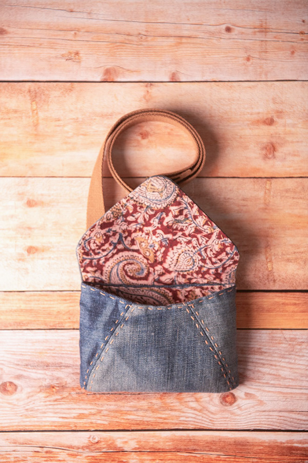Fabric Inspiration for the Missive Bag 1 Missive Bag sewing pattern with flap open.