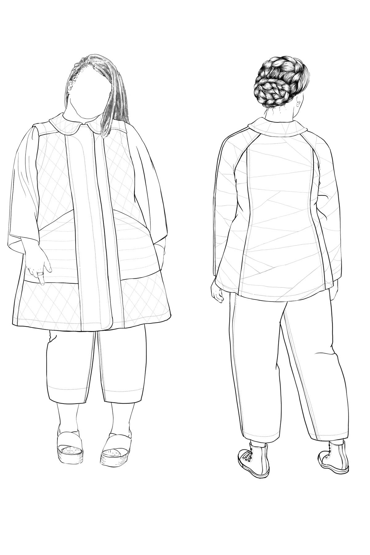 Retazo Coat sewing pattern croquis