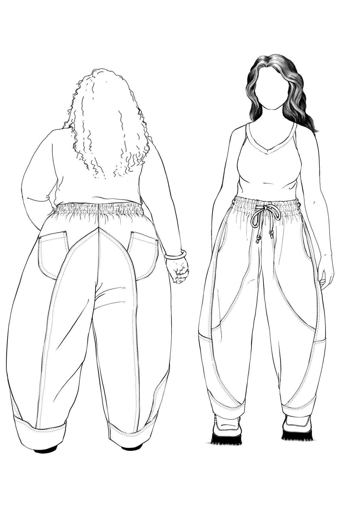Madrone pants sewing pattern croquis