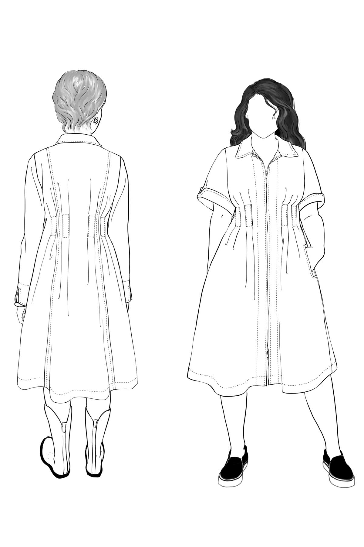 Madrone pants sewing pattern croquis